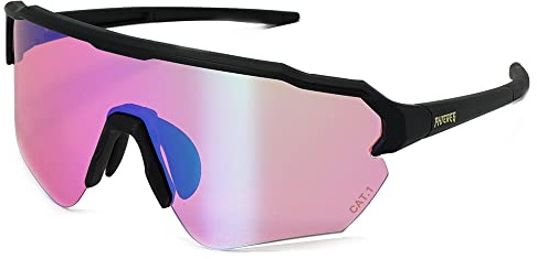 Phieres Sandgraiph Ltd - Hochwertige Sport-Sonnenbrille mit Bio-TPU Rahmen, weitem Sichtfeld, und austauschbaren Gläsern UV400 Schutz in Schwarz/Rosa Grün