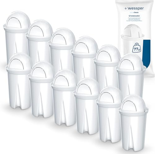 Wessper Classic Cartouches filtrantes à eau | Remplacement pour cartouche filtrante Aquaphor Standard, Brita Classic, Dafi Classic | Réduit le calcaire et le chlore | Eau plus pure | Lot de 12