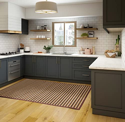 THE SECRET HOME Alfombra de Bambú - Láminas de 1 cm Ancho - Antideslizante - Decoración para Salón, Dormitorio, Terraza, Baño (115x170 cm - Tonos Marrones)