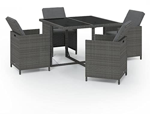 vidaXL 5-TLG. Garten-Essgruppe mit Auflagen Poly Rattan Grau