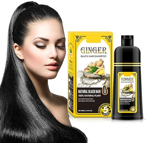 500 ml Ingwer Schwarzes Haar Shampoo, 2-in-1-Halbdauer Haarfarbe Färbendes Shampoo, 5 Minuten Finish in Den Letzten 30 Tagen