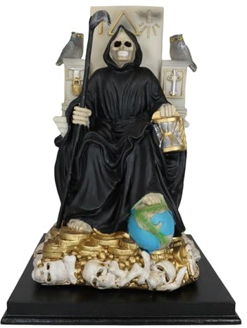 Ebros Gift Black Santa Muerte Holding Scythe Seated On Throne Altar Statue 10.5Tall Our Lady Of Holy Sacred Death Bone Mother Figurine Symbol of Protection Mexican Religious DOD Decorative Sculpture