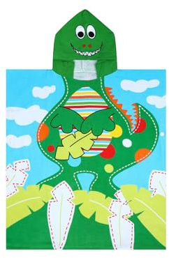 FLYISH DIRECT Toalla con Capucha para niño, Poncho Toalla con Capucha para niños, Toalla de Playa Poncho, Suave y Gruesa, 100% algodón, 60 x 70 cm, Dinosaurio
