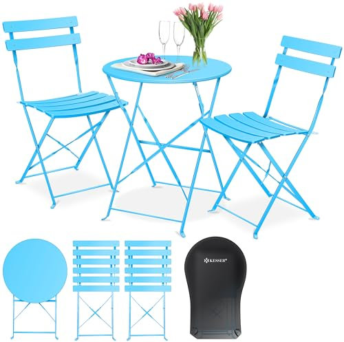 KESSER® Juego de Muebles de Jardín de 3 Piezas con 2 Sillas Plegables, Juego de Muebles de Balcón, Mesa de Metal