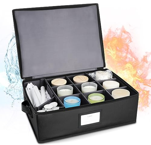 Fireproof Candle Storage Organizer Box with Dividers, Tissue Paper and Ziplock Bags Protects Aromatherapy, Jar, Taper, Pillar, Tealight Candles (1, Black, 17)