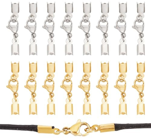 UNICRAFTALE 40 pièces 2 Couleurs Pince de Homard Fermoir Acier Inoxydable avec Extrémités de Cordon Fermoirs de Griffe avec Embout de Cordon Fermoir Attache pour Bracelet Collier Fabrication de Bijoux