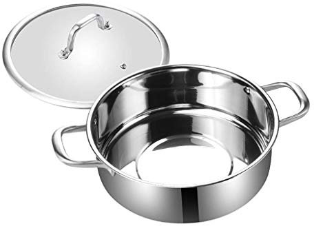 OQHAIR Tapa, Sartén para Servir, Sartén de Acero Inoxidable con Tapa de Vidrio, Antiadherente, Gran Capacidad (32 * 10 cm)