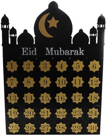 Ramadan Adventskalender, Asudaro 2024 DIY Hölzerne Eid Mubarak Countdown Kalender Dekoration mit Ramadan Lichter Ramadan Kalender-30 kleine Schubladen für die Lagerung Typ 4