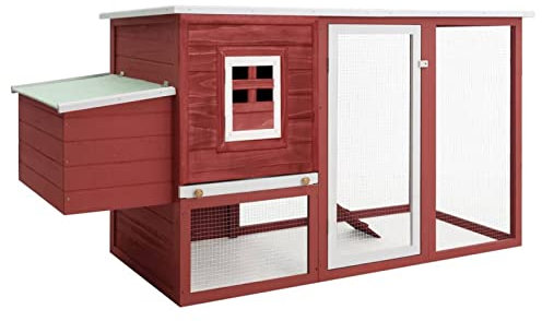NITCA Garten Hühnerstall mit 1 Legenest Kaninchenstall Freigehege Für Kaninchen Rot Meerschweinchen Käfig Hasenhaus Kleintierhaus Hamsterkäfig Holz Kaninchengehege Kleintierkäfig