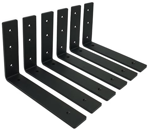 MLOQI 6 stück Regalhalterung Schwarz Regalwinkel Schwerlast, Regalwinkel Schwarz Metall, Wandhalterung Winkel regal 0,5 cm Dick 25 cm