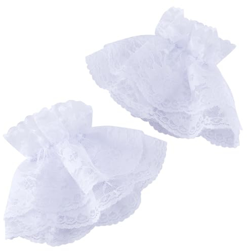 GORGECRAFT 2 Paire de Poignets en Dentelle Lolita Blanc Steampunk Manchette de Poignet sans Doigts Gants de Fantaisie pour Femmes Fausses Manches à Volants Accessoire de Costume pour Femmes Dames