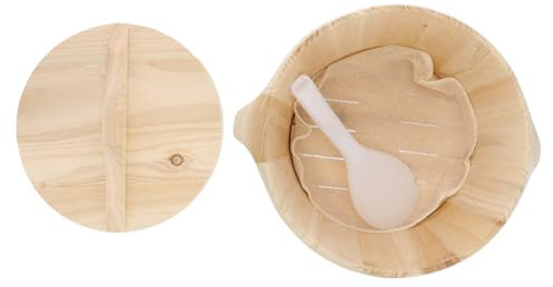 Garneck Wooden Rice Steamed Bucket Flat Lid Natural Handmade Cedar Wood Steamer Barrel Kitchen Tool for Restaurant and Home Canteen Use