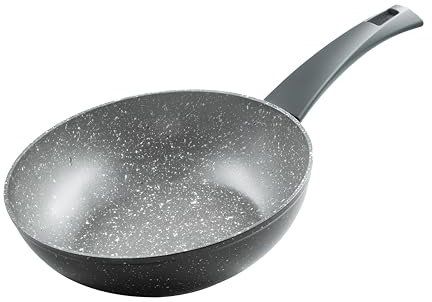 Zanetti - DuraPietra Poêle Wok Induction 20 cm, poêle Wok antiadhésive convient également à l'induction, diamètre 20 cm, couleur gris