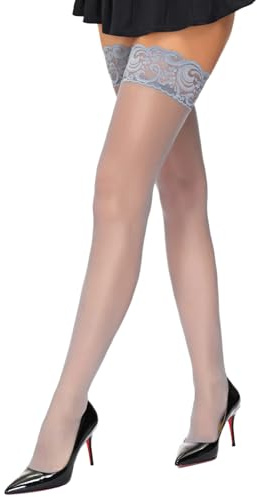 NXNB Bas sexy noirs d'été antidérapants en dentelle et silicone ultra fins au-dessus du genou, gris, taille unique