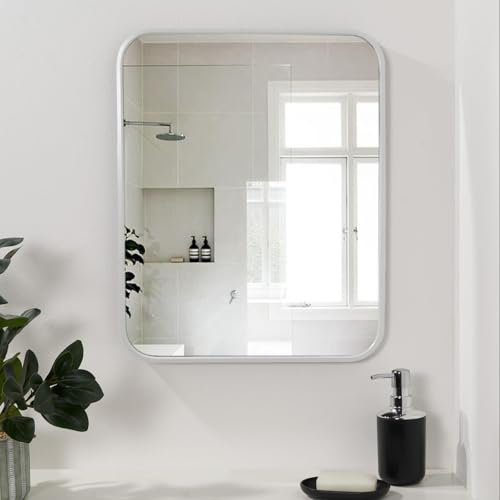 OHS Bathroom Mirror White, Large Wall Mirror Metal Framing Decorative Clear Glass Mirrors for Bathroom Living Room Bedroom Hallway Home Accessories, 54 x 42cm
