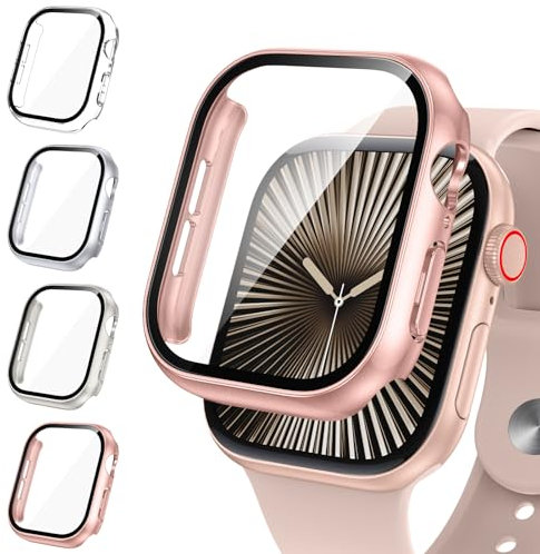 Neitra 4 Stück Hülle für Apple Watch Series 11/10 42mm Schutzhülle mit HD Glass Displayschutzfolie,Hart PC Voller Körper Kratzfest Gehäuse Cover für Apple Watch 42mm,Smartwatch Zubehör für Mann Frau
