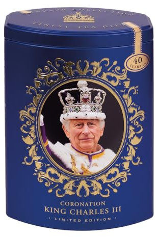 Ahmad Tea London Gifts | Coronation Blue Caddy with English Breakfast | Gift | London & English Souvenirs | 40 Teabag Sachets | 1 Flavour
