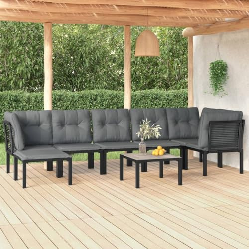 WEMYUFURN 8-TLG. Garten-Lounge-Set Schwarz und Grau Poly Rattan, Outdoor-Sitzgruppe, Terrassen-Lounge-Set, Garten-Couchgarnitur - Wetterbeständig, Komfortabel - für Terrasse, Garten und Balkon