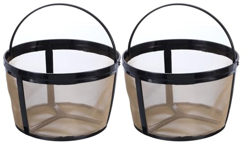 sourcing map 2Pcs 12 Cup Coffee Filter Basket, Reusable Coffee Filter Brew Basket Replacement, Coffee Maker Filter Basket with Mesh Bottom, Gold