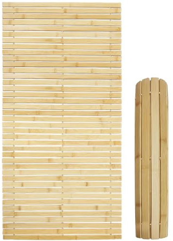 Bounabay Sauna Bench Mat Wooden Bath Mat 100 x 50 cm, Rectangular Bamboo Bath Mat, Bamboo Mat with Anti Slip Bathroom for Shower Spa Sauna and pool