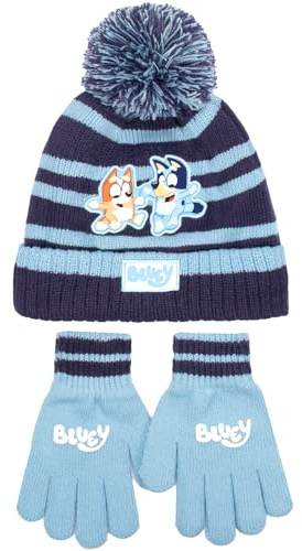 Bluey Children's Winter Hat & Gloves Set Warm and Comfy Beanie Hat & Gloves Set for Kids gift for Boys and Girls age 2-7