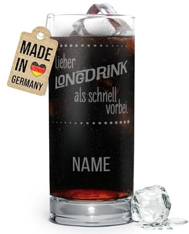 Print Royal PR Graviertes Longdrinkglas personalisiert mit Name - Lieber Long-drink als schnell vorbei - Geschenk zum Geburtstag, Cocktailglas mit Gravur zu Weihnachten | Lasergravur, 400 ml