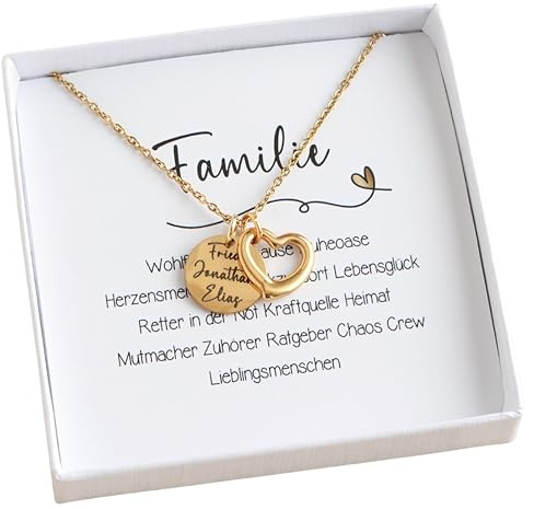 Familienkette personalisierte Kette mit Namen Familie und Herz Anhänger Edelstahl Gold Silber Roségold mit Gravur personalisierter Schmuck Geschenk zum Geburtstag Muttertag