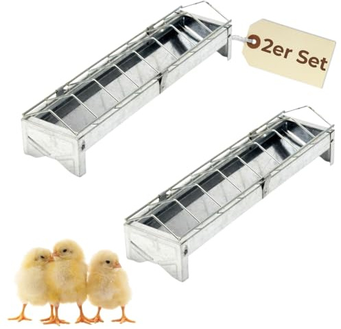 2er Set Futterspender Hühner 30 cm Futterrinne Futtertrog Metall Küken Aufzucht Geflügel Tauben Wachtel Fressgitter