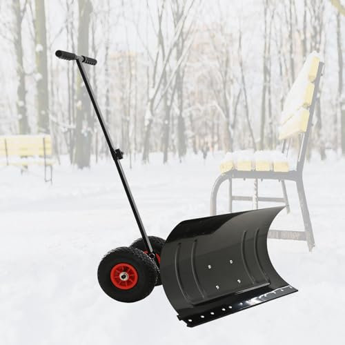 Pelle à neige, grande lame pour le déneigement, pelle à neige robuste pour allée avec roue, poignée à angle réglable rembourrée, pelle à neige en métal, outil de déneigement, poignée antidér