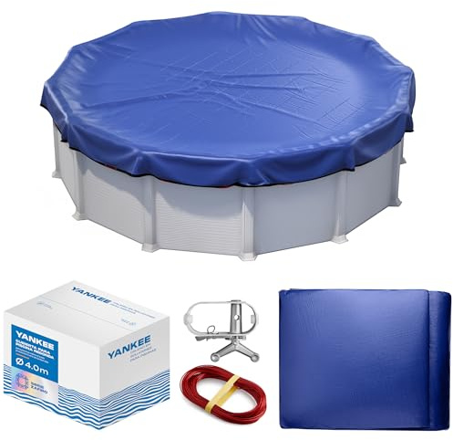 Yankee Bâche Piscine Ronde pour 366–400 cm | Diamètre Bâche Ø 460 cm | Bleu | Housse de Protection Été Hiver | Couverture PE 200 g/m² Renforcée | Résistante aux UV et Déchirures