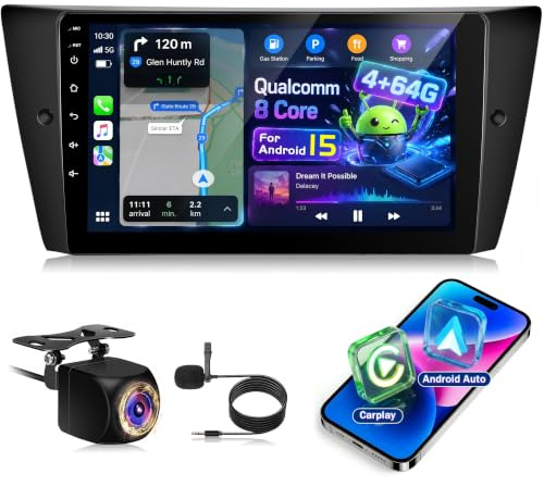 NHOPEEW Qualcomm 8 Core 4+64G Autoradio per BMW Serie 3 E90 E91 E92 E93 2005-2013 - 9 pollici Radio Supporto Carplay&Android Auto 5G Wifi&GPS DSP 3D Auto Mondel Display Ventola di raffreddamento