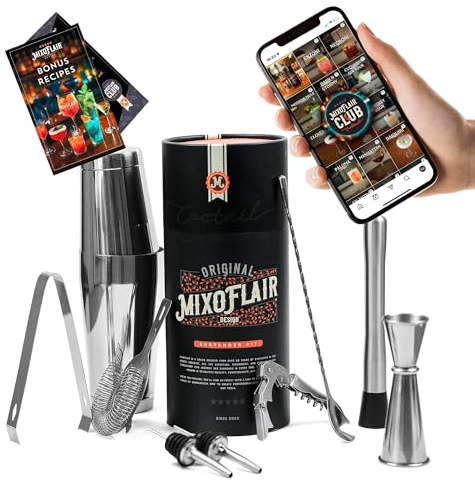 Mixology Kit de barman avec shaker à cocktail Boston – Ensemble d'outils de bar 9 pièces en acier inoxydable – Mélangeur de boissons, accessoires de cocktail, accessoires de bar à domicile, ensemble