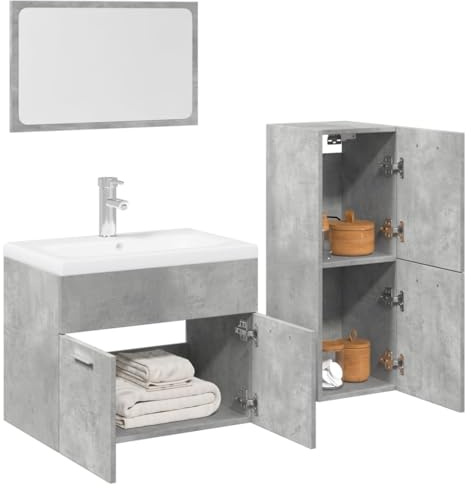 LLEZKBR Ensemble de meubles de salle de bain 4 pièces en bois gris béton