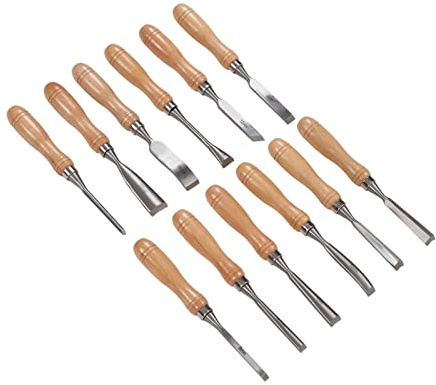 Eacam Du Ciseaux à Main 12 Pc pour le Travail Du Bois, Hêtre Manche en Carbone en Acier Kit de Sculpture Incisive, Facile à Utiliser avec Boîte de Rangement, adapté aux Charpentiers,