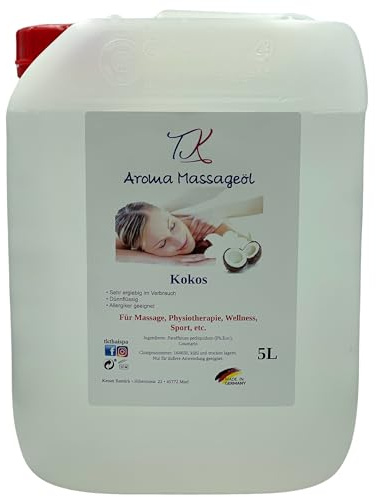 5L Aroma Massageöl - Kokos für Massage, Physiotherapie, Wellness, Sport uvm., Artzneimittel Qualität