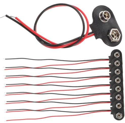 Garneck Conector de Batería de 9 V Tipo T Cable de 6 CM 50 Unidades Pinza para Batería de 9 Voltios Carcasa de Piel Sintética y Hierro Compatible Dispositivos Electrónicos y Portapilas
