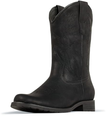 J's.o.l.e Stivali da cowboy da uomo, punta tonda, stivali da lavoro western, resistenti al silp, Nero , 42 2/3 EU