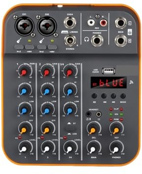 DJ-Controller, 4-Kanal-Tuner, DJ-Konsole mit Bluetooth 5.0 48-V-Phantomspeisung USB-Soundkarte for Computeraufnahmen,
