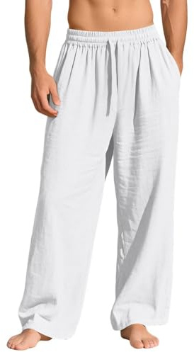 Bsrpolry - Pantalones para hombre con bolsillos, pantalones casuales de algodón, pantalones holgados de pierna ancha para estar en casa, S