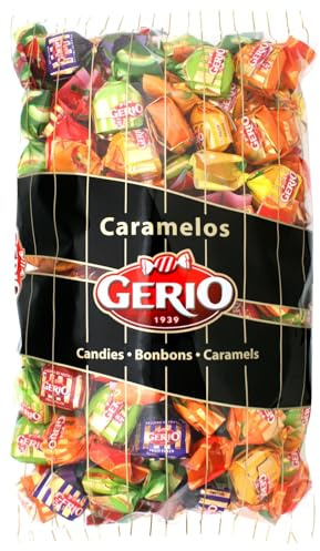 iChuches Golosinas Caramelos Duros Rellenos de Fruta 1 kg Surtido 8 Sabores Fresa Melocotón Limón Cereza Mango Naranja Melón Mora Sin Gluten (Relleno Fruta Gerio)