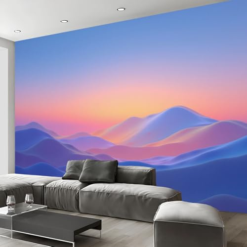 Papel Pintado Pared 3D Atardecer Degradado Montañas 200X140Cm Fotomurales Paisaje Minimalista, Azul Naranja Papel Tapiz Grande Murales Fotográfico Moderno Decoración De Pared Para Sala Dormitorio