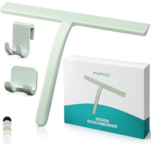 Engelbach® Duschabzieher - streifenfreies Abziehen ohne Quietschen, Mint | Ergonomischer Abzieher Dusche mit rutschfestem Griff - Scheibenabzieher, Inkl. 2 Halterungen