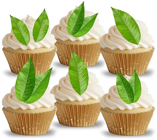 Anglesit Pre-Cut Cherry Leaves Edible Rice Wafer Paper Cupcake Toppers Cake Decorations Birthday Party Wedding Easter Baby Shower Sakura Tree Leaf (Cherry Leaves)