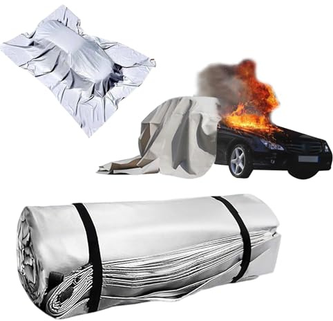 Couverture Anti-Feu Voiture Réutilisable, Couverture Ignifuge Double Face Silicone Résistance 1100°C, avec Sac de Transport pour Véhicules Électriques Thermiques Garage Stations de Recharge 4*6m