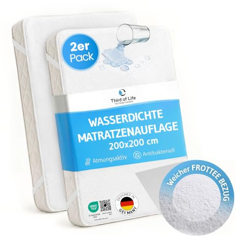Matratzenschoner 200x200 Doppelpack, Wasserdicht und atmungsaktiv | Frottee Matratzenauflage Terry mit Baumwolle, Praktische Eckgummis für perfekten Sitz, 60°C waschbar, Oeko-Tex zertifiziert