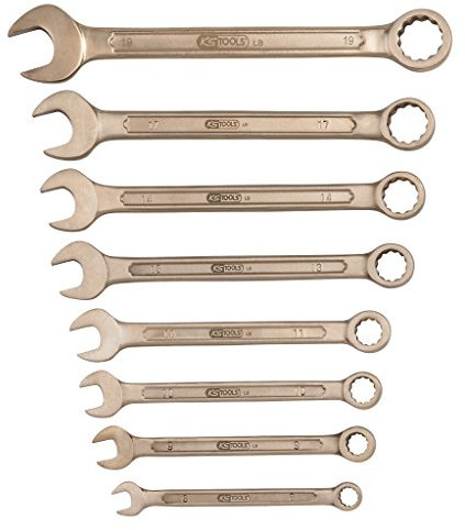 KS Tools 963.7343 - Jeu de clés mixtes - Gamme BRONZEplus - Fourche inclinée à 15° - Antidéflagrant - Alliage Aluminium-Bronze - 12 pièces