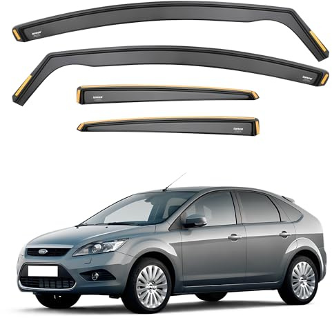 iSpeed Wind Deflectors For Ford Focus mk2 2004-2011 5 Door Hatchback 4pc Set - Keep Your Car Ventilated in Rain - Reduce Wind Turbulence - Tinted In-Channel