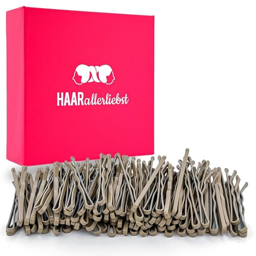 HAARallerliebst 100 Mini Haarnadeln - 3,4 cm klein Bobby Pins - beige für blonde Haare – Haarklemmen Damen & Hair Pins in pinker Box - Perfekte Haarnadel für Styling & Halt