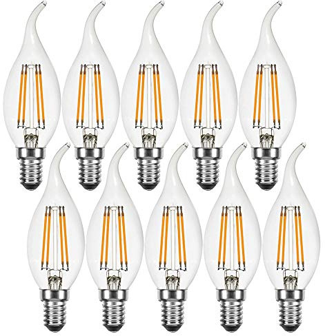 NCC-Licht 10x LED Lampe Kerze Windstoß E14 4W Extra Warmweiß 2200K | LED Leuchtmittel aus klarem Glas, ersetzt 40W Glühlampe, gemütliches Licht ideal für Kronleuchter