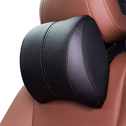 Ergocar Memory-Schaum Nackenkissen & Lendenkissen PU-Leder Rückenstützkissen Zur Rückenentlastung für Zuhause Büro Auto und Reise (Schwarz, Nackenkissen)
